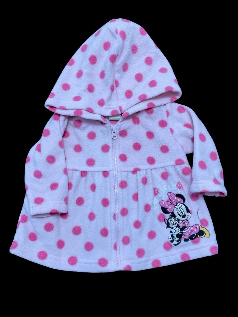 👣 10/$25 - Pink Fleece Polka Dot Print Hoodie w/ Minnie Applique